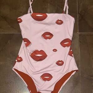 Anchors Stylish Lips Pattern One Piece Swimsuit